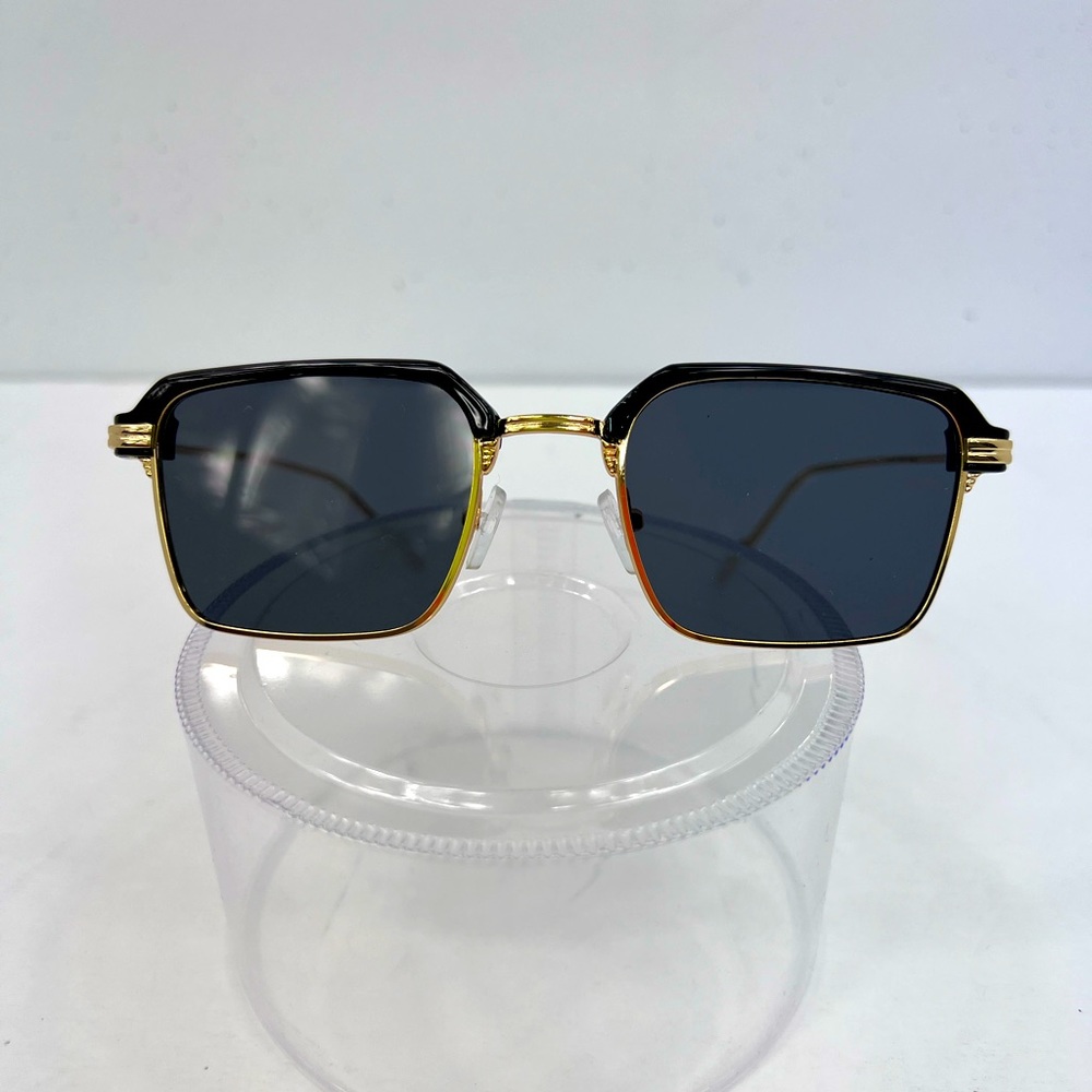 JOHN VARVANTOS GOLD METAL FRAME WITH GLOSSY BLACK ACCENT SUNGLASSES, GREY LENSES